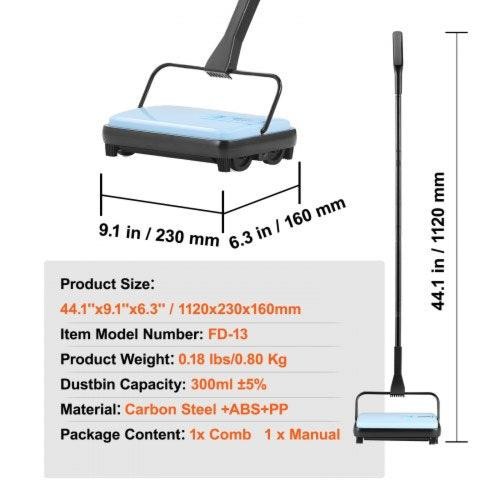 Carpet Sweeper Manual Floor Sweeper with 300 ml Dustbin Capacity Easy to Empty gallery