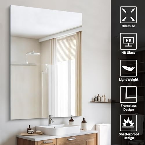 Mirror, 60x40 Mirrors for Wall, Large Bathroom Mirror 60"L x 40"W Frameless gallery