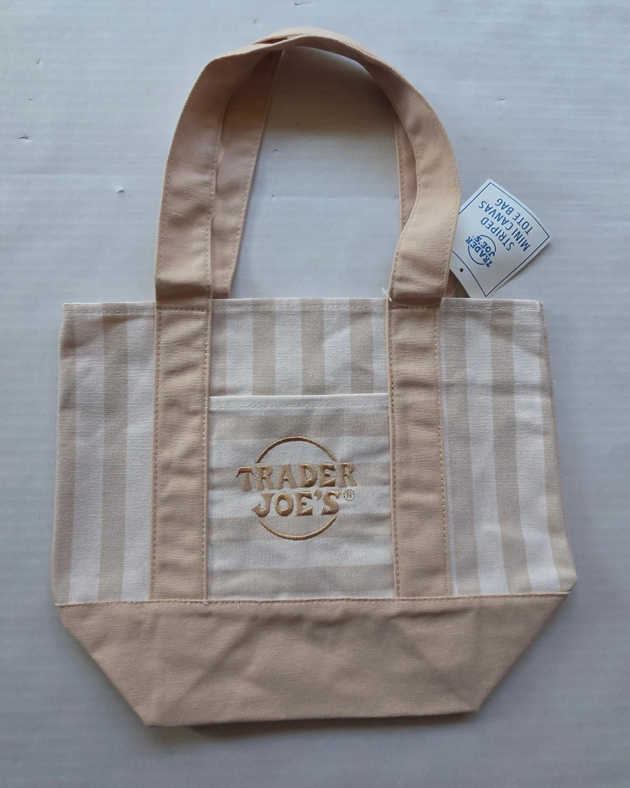 Trader Joe’s MINI Canvas Reusable Bag, w/ Off White or Tan, LIGHT BROWN STRIPES gallery