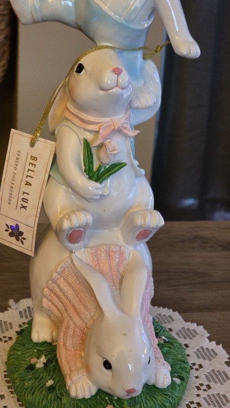 Bella Lux Easter Bunny Figurine 13” Spring Collection Stacked Rabbits Decor gallery