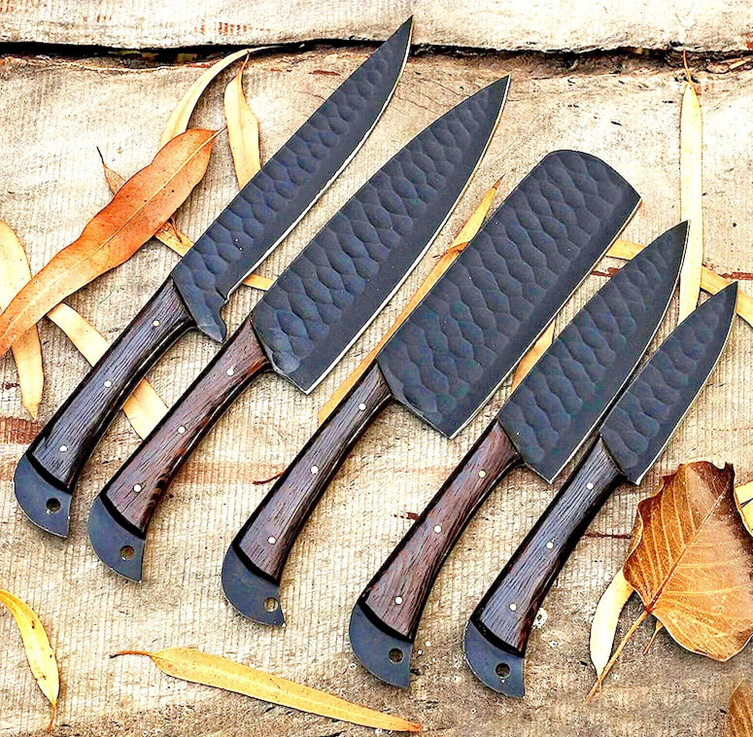 CUSTOM MADE CARBON STEEL CHEF KNIFE SET KITCHEN KNIVES WITH LEATHER BAG 2929 gallery