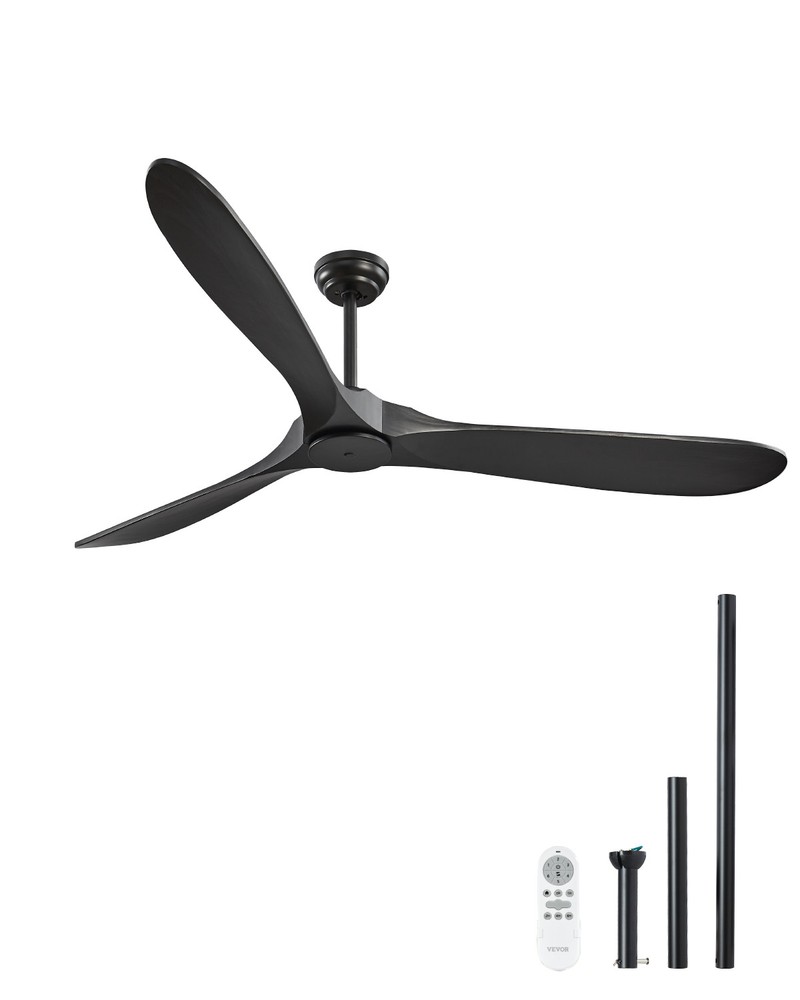 VEVOR 72" Ceiling Fan Remote Control Quiet Reversible DC Motor Wood Blade Black