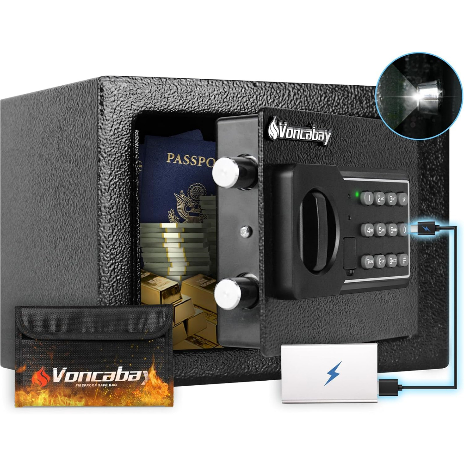 Digital Fireproof Safe Money Box Security Case Sensor Light Emergency Power Mute gallery