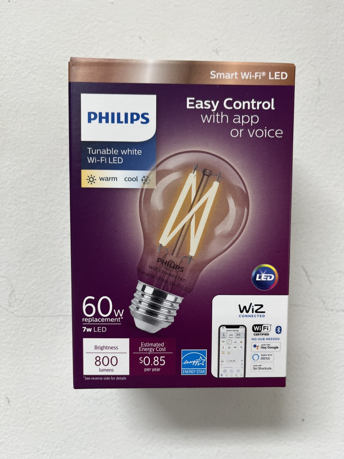 Philips Tunable White A19 60W Equivalent Dimmable Smart Wi-Fi WiZ Connected Vint gallery