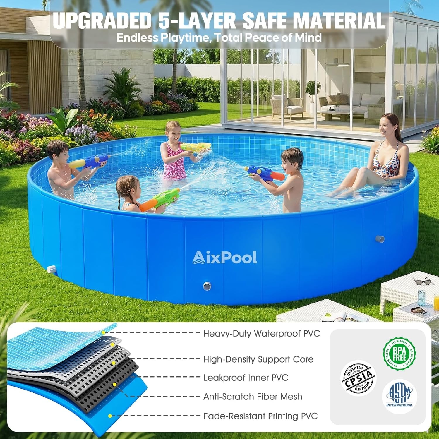 Large Foldable Non-Inflatable Pool for Adult, Foldable Swimming Pool, 7.5 Ft gallery
