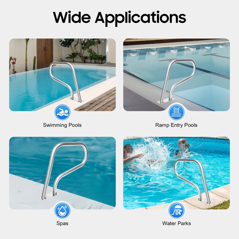 Stainless Steel Pool Handrail Rustproof Swimming Pool w/Blue Grip Cover 120kg gallery