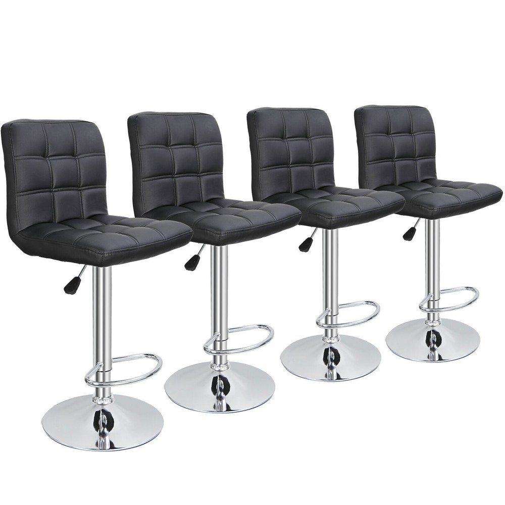 2/4 PCS Adjustable Bar Stools PU Leather Modern Dinning Chair w/Back Soft Use