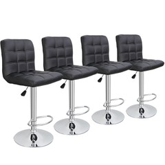 2/4 PCS Adjustable Bar Stools PU Leather Modern Dinning Chair w/Back Soft Use