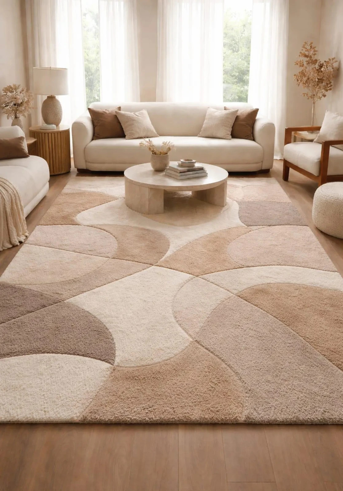 Hand Tufted New Zealand Wool Rug - Modern Abstract Geometric Beige Area Carpet gallery