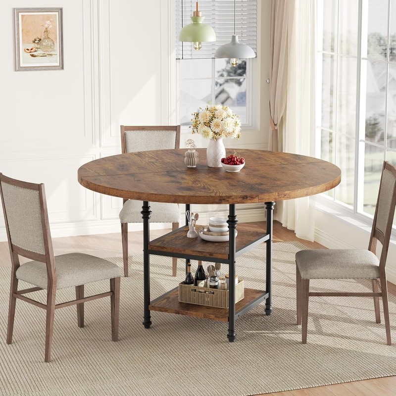 47 in Round Dining Table for 4-6 People Farmhouse Dinner Kitchen Table gallery