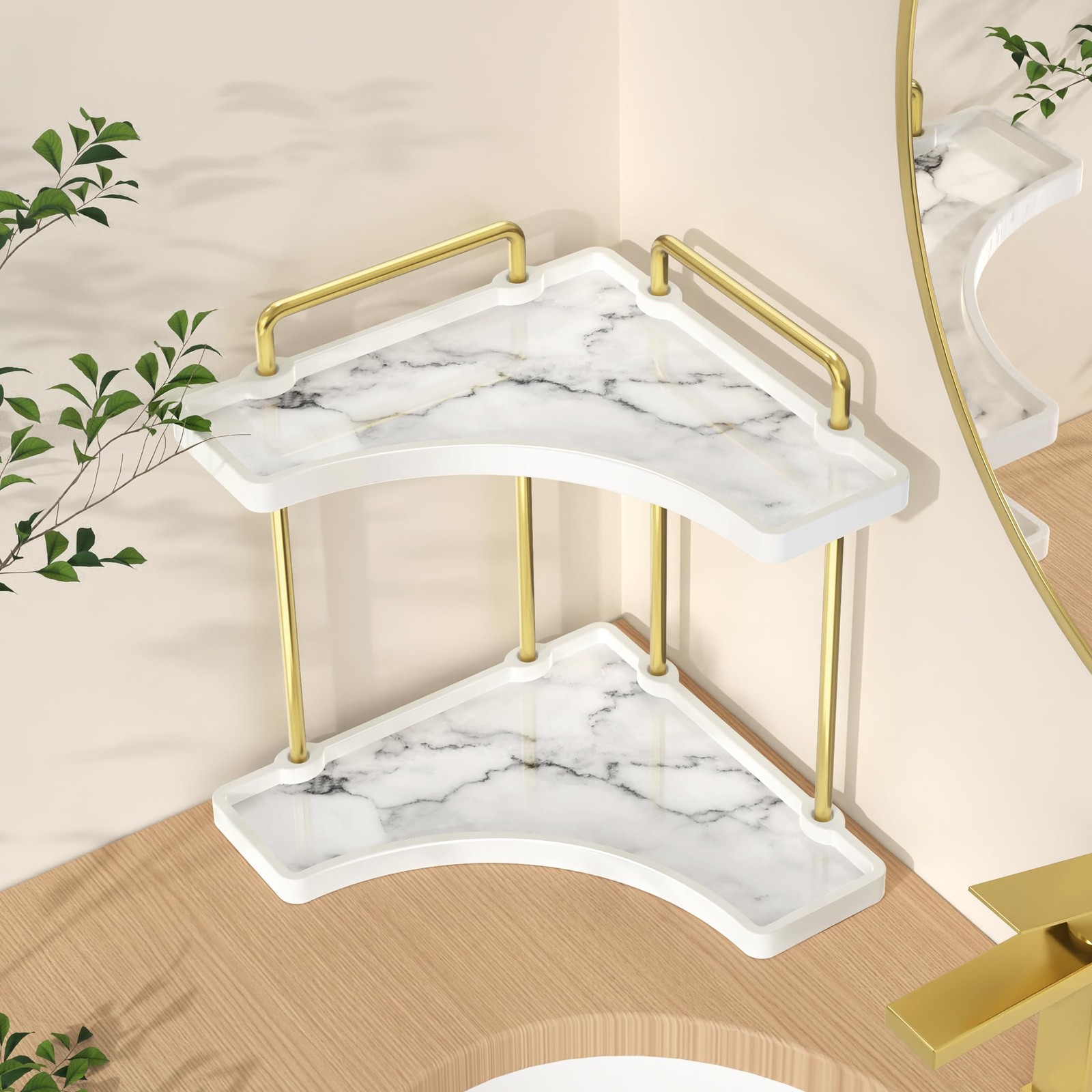 2-Tier Hancrafted Ceramic Bathroom Counter Organizer, Marble Pattern Corner B... gallery