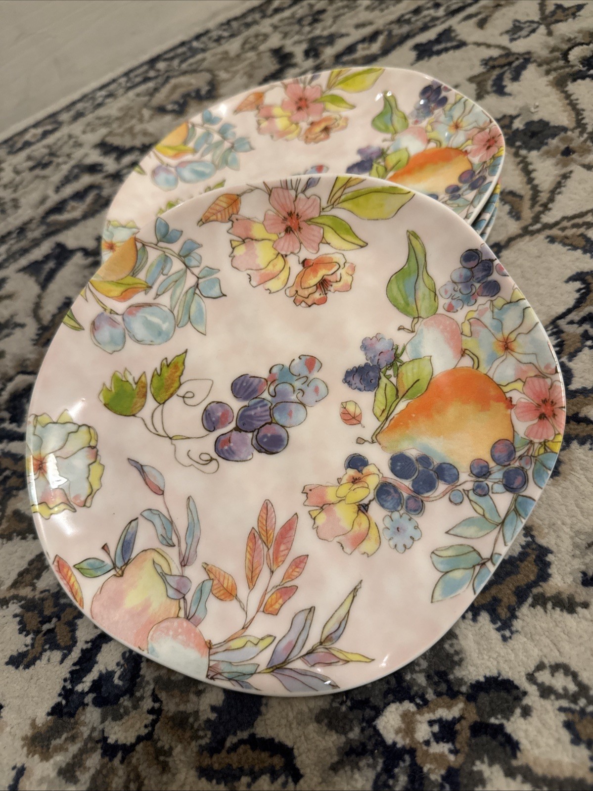 Set 6 Grace Teaware Colorful Floral Fruits Salad Plates 8" Pink Background New~ gallery