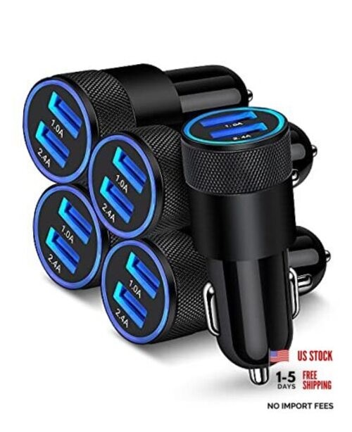 [5pcs] Car Charger Adapter, USB Multi Port Cigarette Lighter Fast Charging