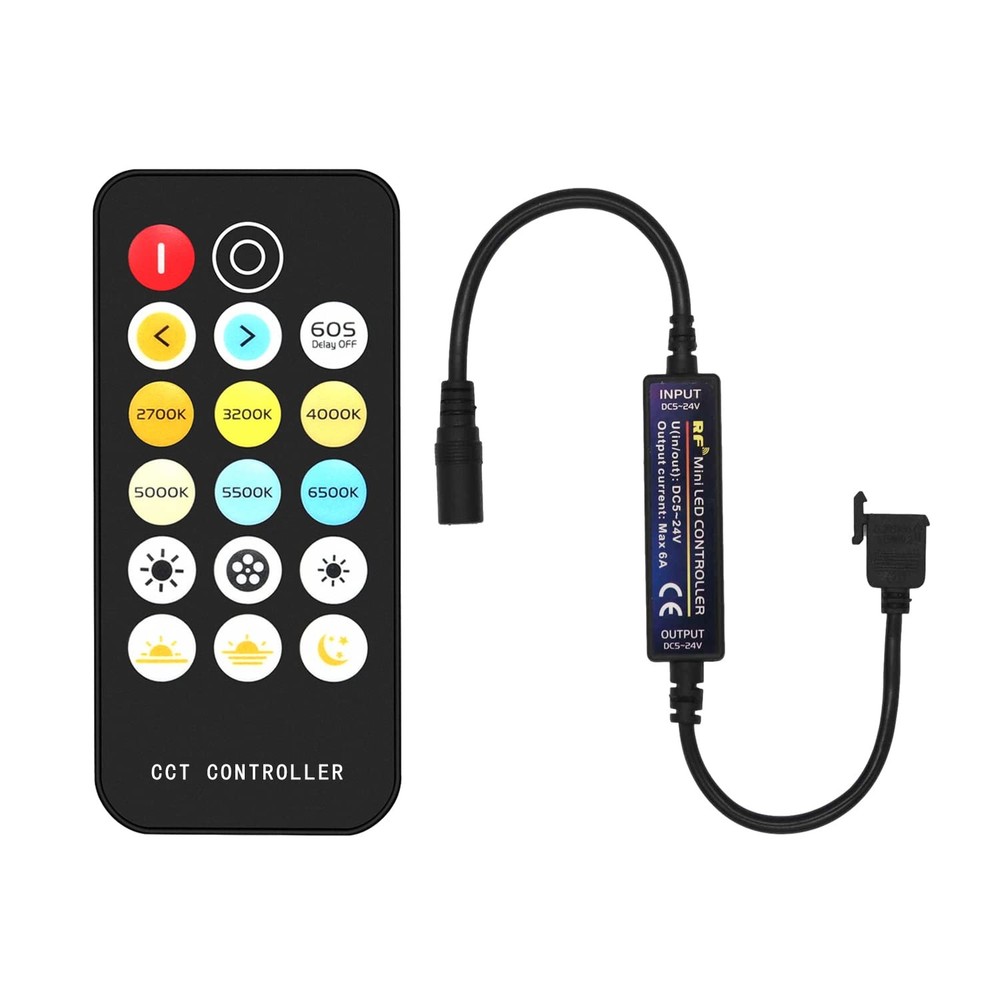 RF Remote Dimmer for CCT Tunable COB LED Strip Lights 17-Key Wireless Control