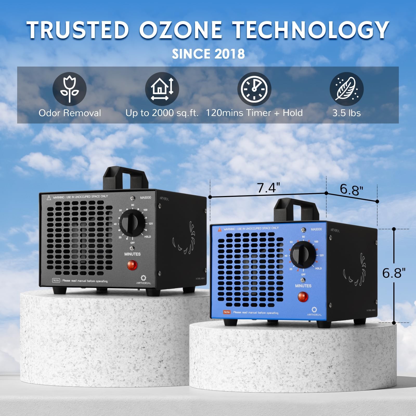 Ozone Generator 2000sq.ft. Odor Removal Commercial Air Ionizer MA5000 Airthereal gallery