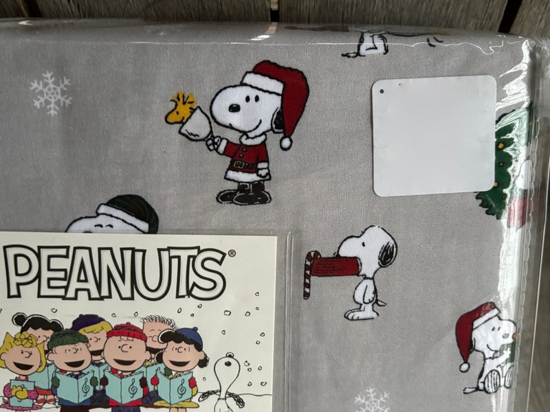 Peanuts Snoopy Light Gray Twin Size Sheet Set Christmas Tree Snowflakes gallery