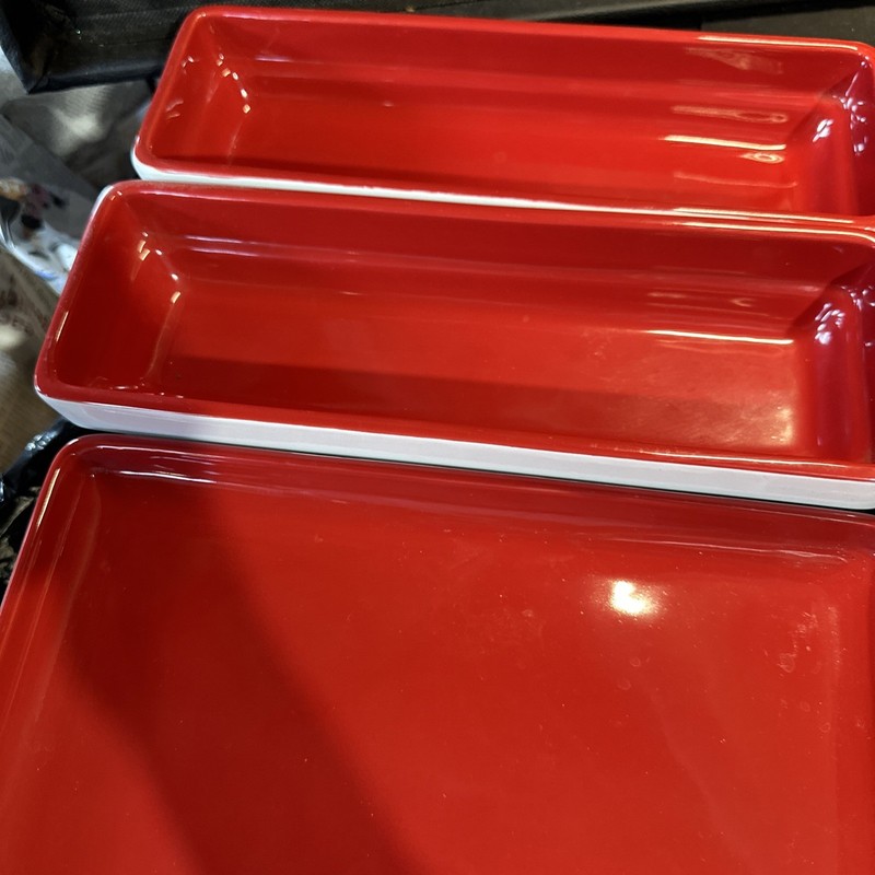 Crate & BARREL Stax Living Stackable Ceramic rectangle Shape Red White sushi /6 gallery