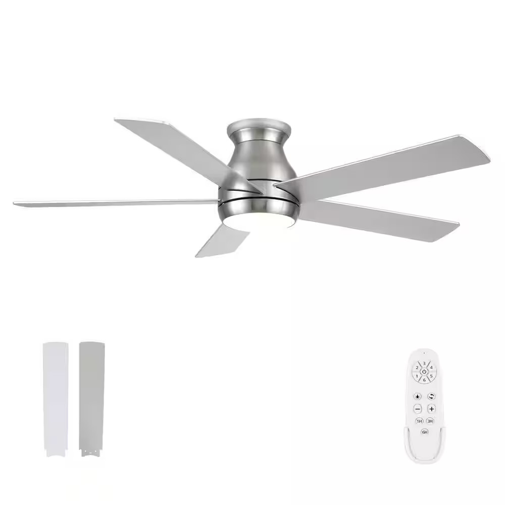 YUHAO Hommee 52in LED Low Profile Ceiling Fan DC Motor, Brushed Nickel, Remote gallery