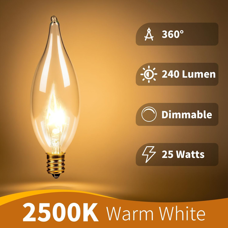12-Pack E12 Candelabra Light Bulbs 25W, 2500K Warm White, 240 Lumen Dimmable Cha gallery