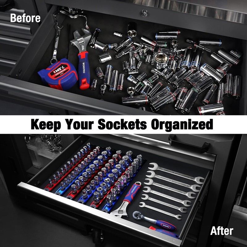 WORKPRO Magnetic Socket Organizer Sets 6-Piece Aluminum Alloy Socket Rail Holder gallery