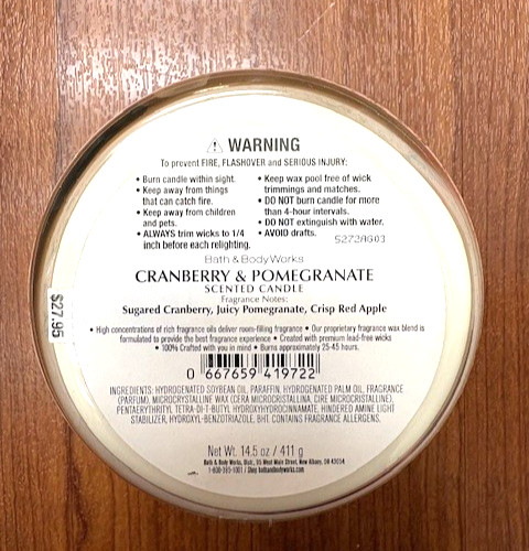 NEW! Bath & Body Works CRANBERRY & POMEGRANATE 3-Wick Candle - 14.5 oz gallery