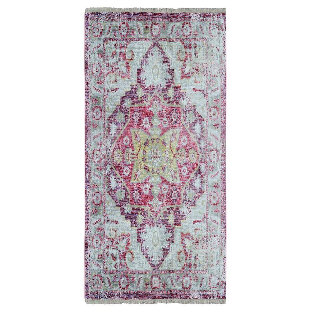 Machine Woven Crossweave Polyester 2'6x9'10 Runner Area Rug Oriental Pink BBH