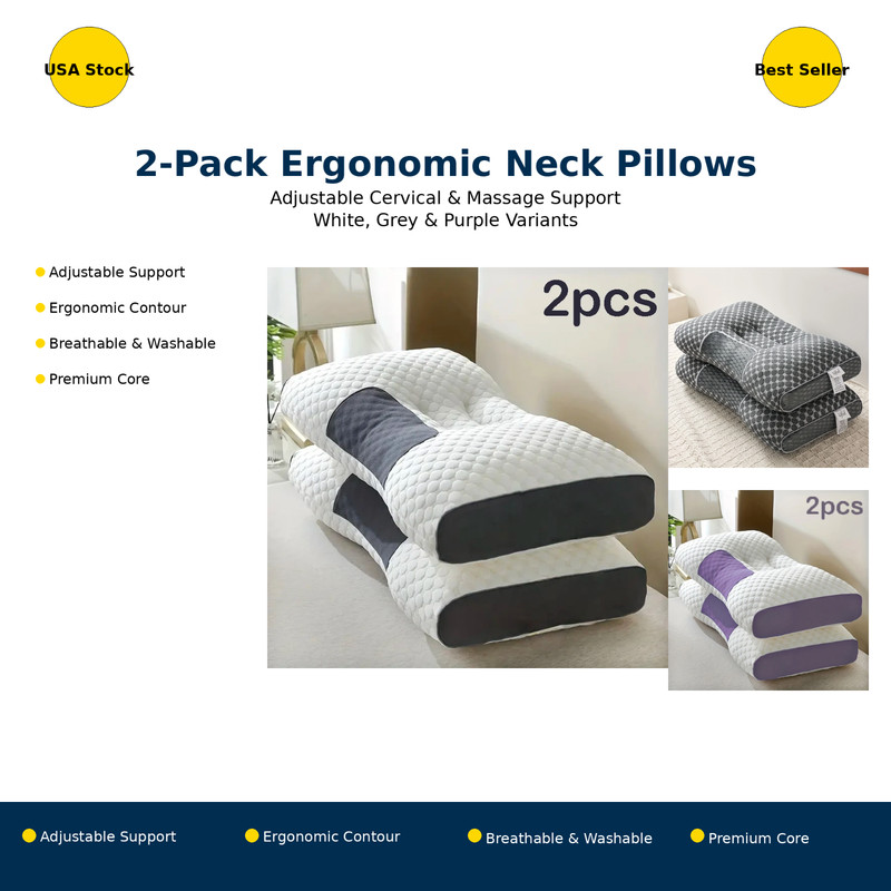 2‑Pack Ergonomic Orthopedic Neck Massage Pillows – Adjustable Sleeping Comfort gallery