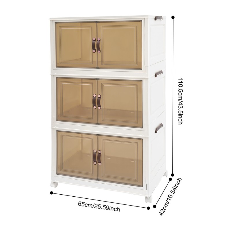 3PCS Foldable Stackable Storage Cabinets with Wheels White 25.59*16.54*43.5in US gallery