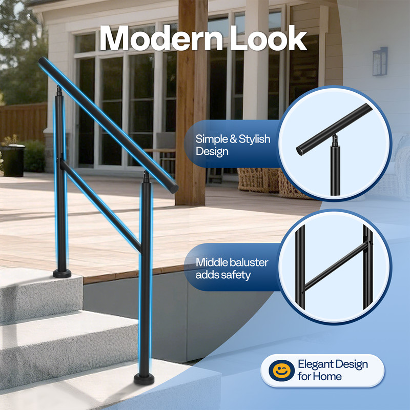 2-Pack 3 Step Hand Rails for Outdoor Steps Wrought Iron Railing for Porch Deck gallery