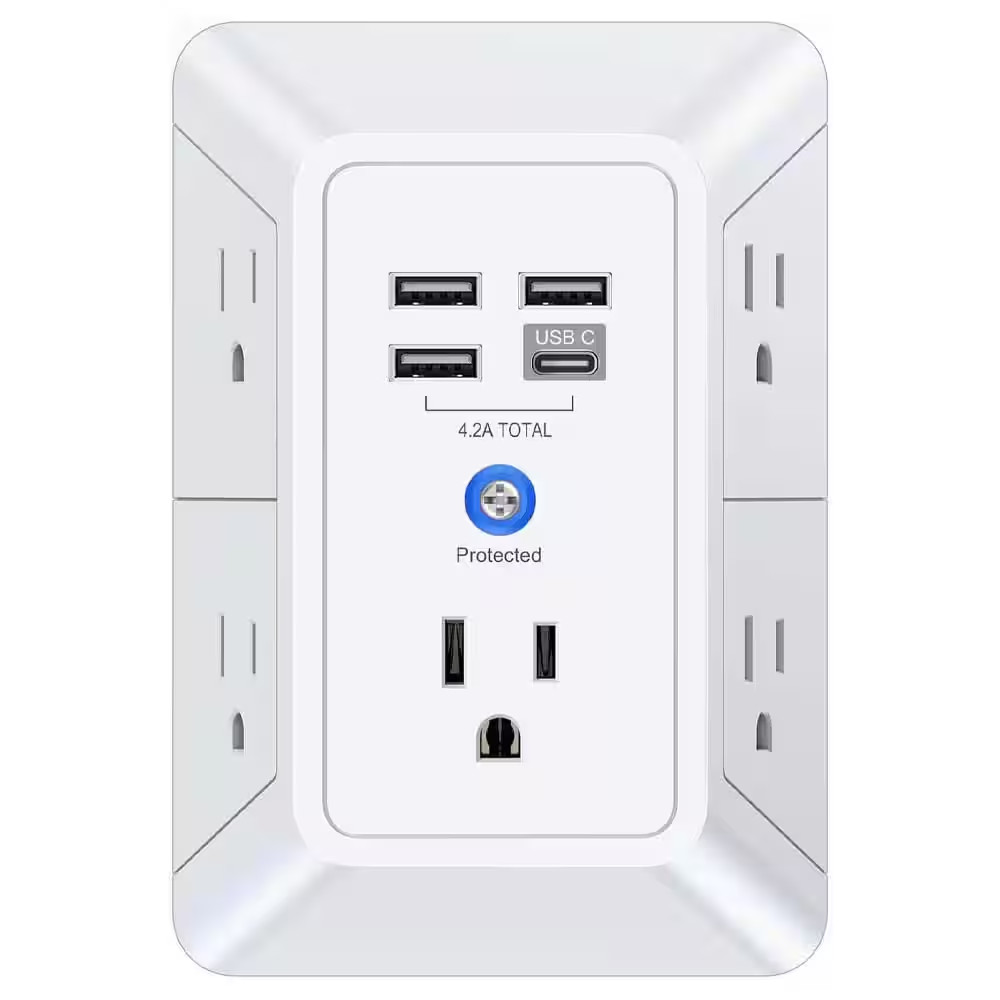 5-Outlet Extender with 4 USB Charging Ports (1 USB C), 3-Sided 1680J Surge Prote gallery