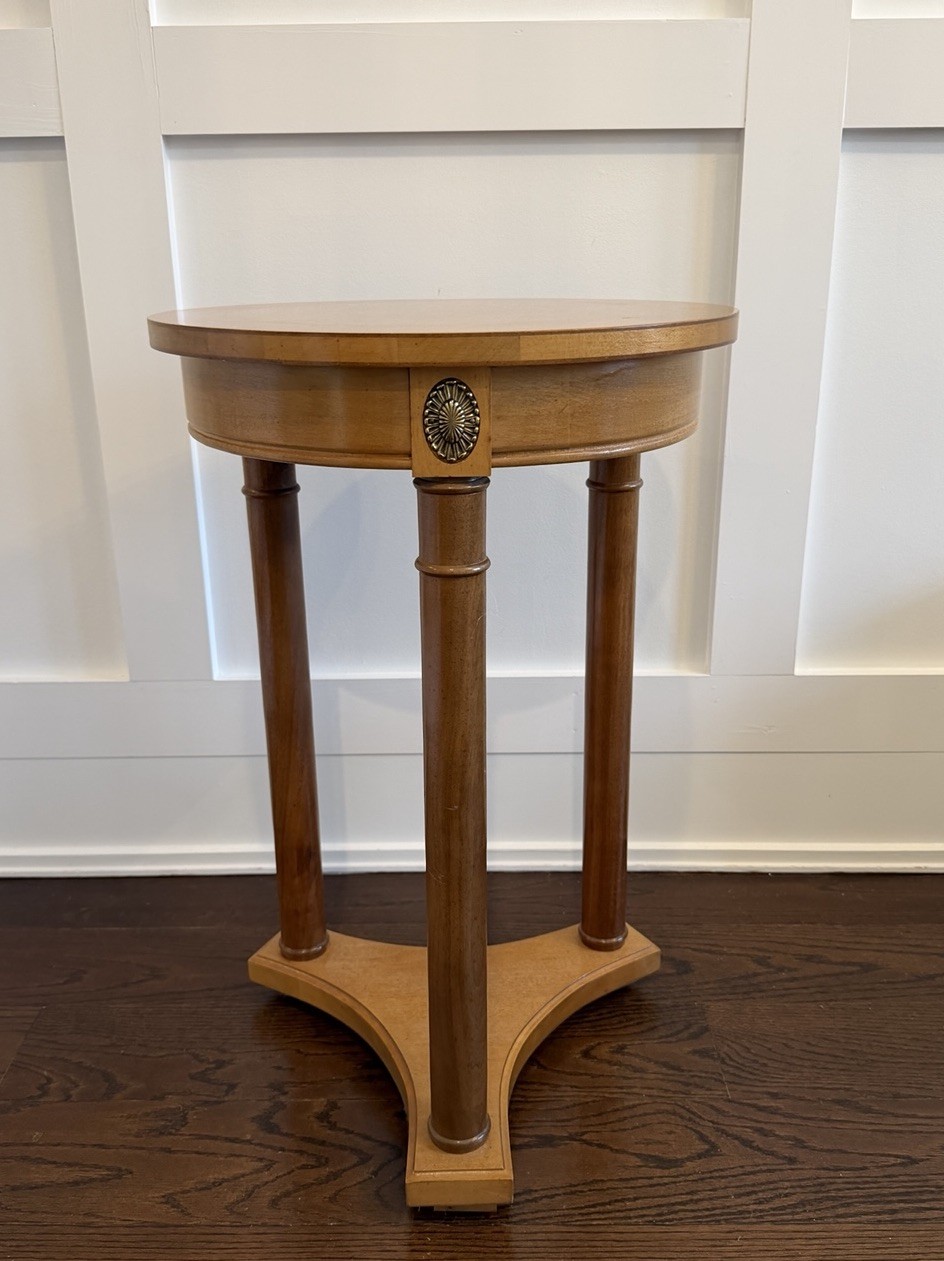 Wood Round Side Table End Table Natural Wood Inlay 16” Dia 24.75”H Plant Stand gallery
