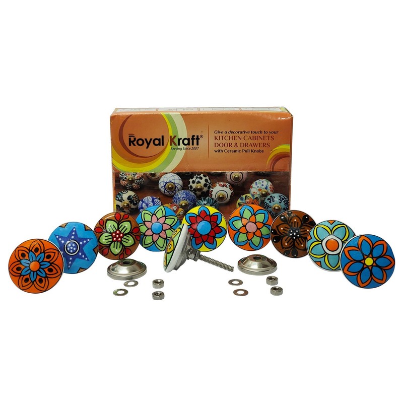 Hand Painted Vintage Ceramic Knobs for Kitchen Cabinet & Drawer Pulls Set of 10 gallery