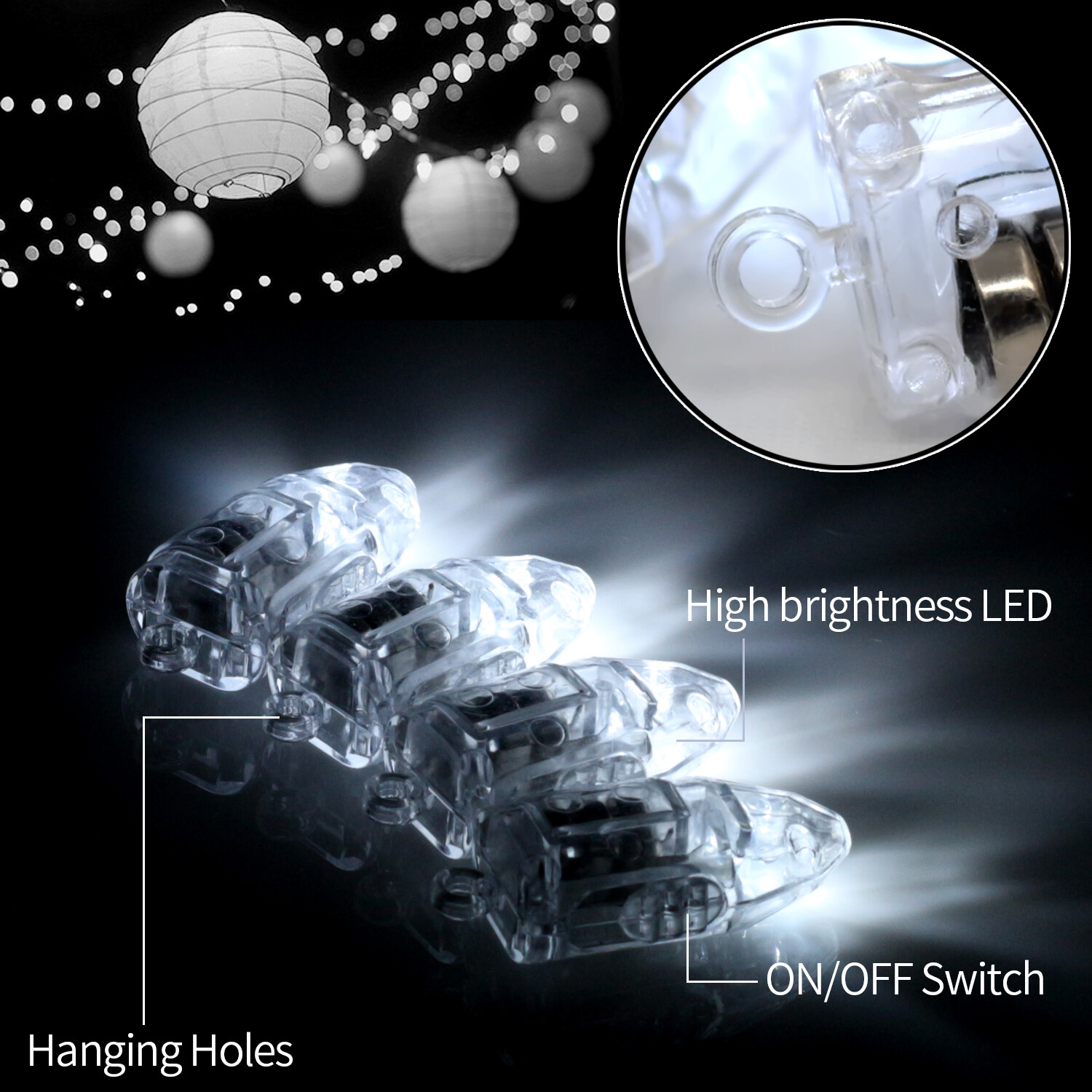 White LED Mini Party Light for Paper Lantern, Balloons Weddings Decorations 30pc gallery