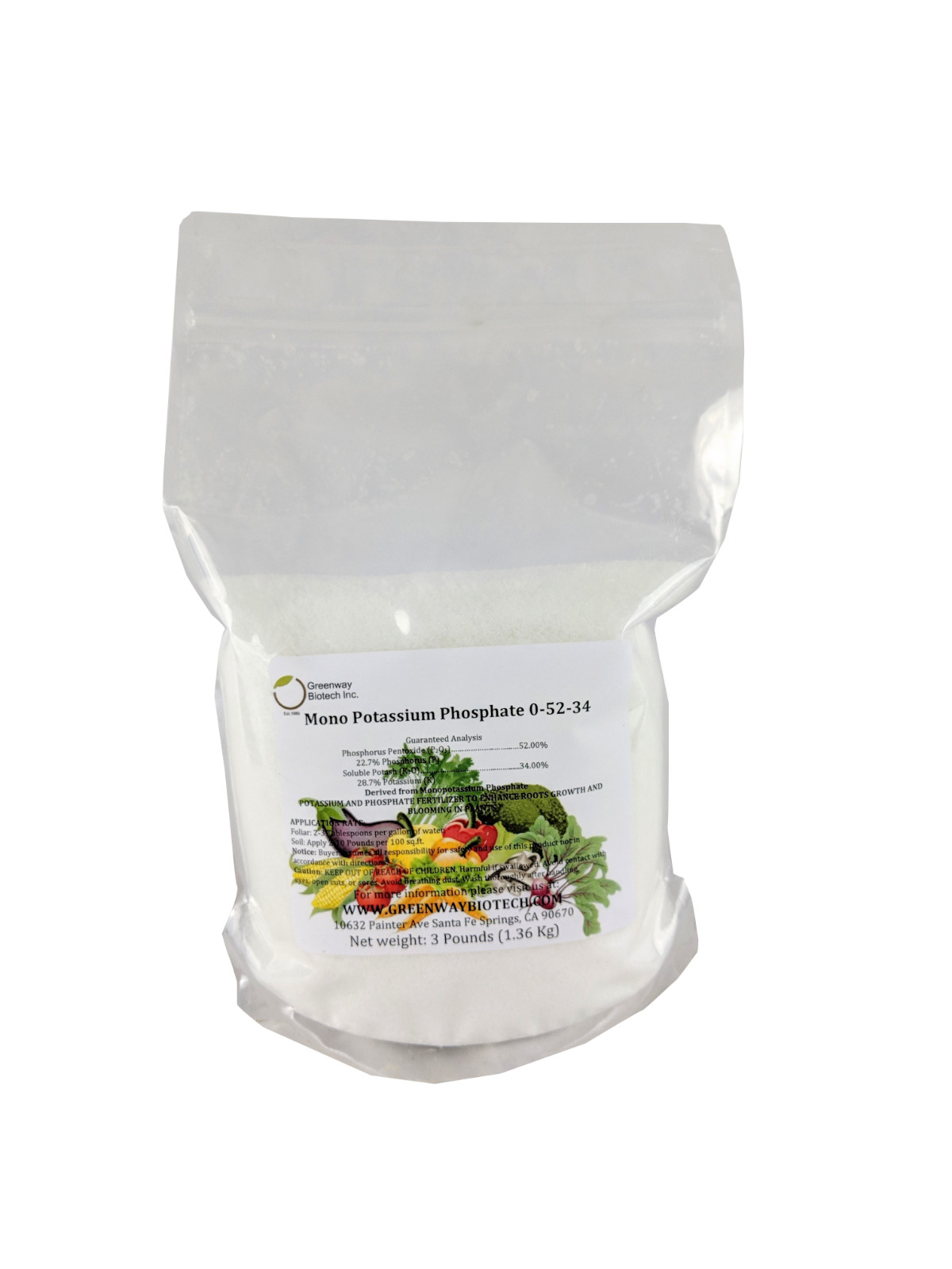 Monopotassium phosphate MKP 0-52-34 Soluble MonoPotassium Phosphate 3 Pounds gallery