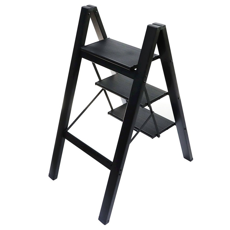 3 Step Black Folding Ladder Step Stool w/Wide Anti-Slip Pedal Carbon Steel gallery