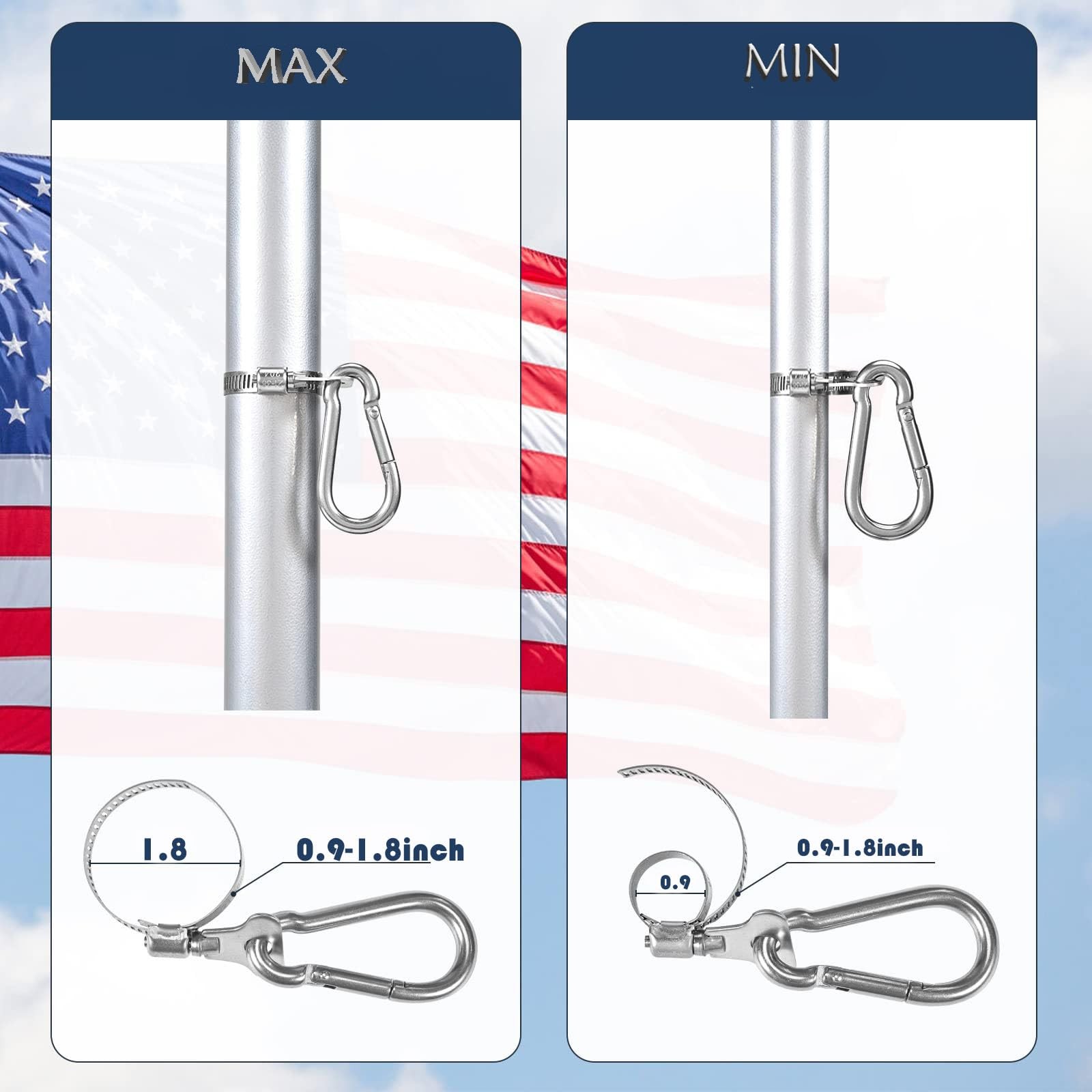 2-piece flagpole ring, stainless steel adjustable ring MAX, silver gallery