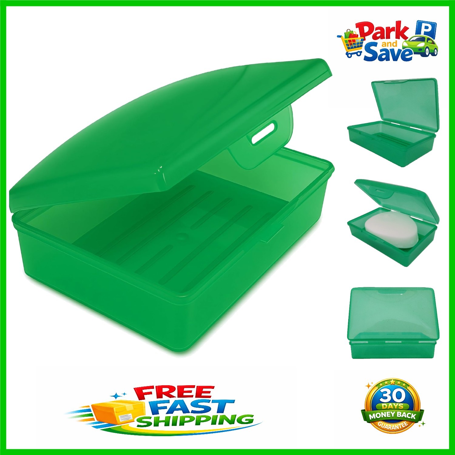 Practical Green Soap Box with Secure Hinged Lid - Perfect for Travel & Home Use gallery