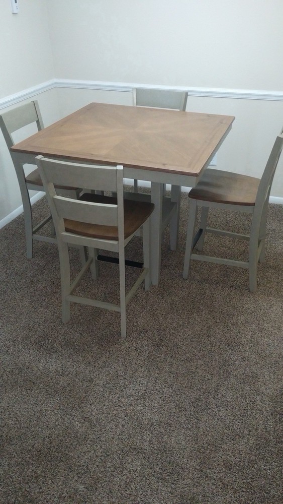 5-Piece Square Dining Table Set with Chairs, Green/Brown Solid Wood, Seats 4