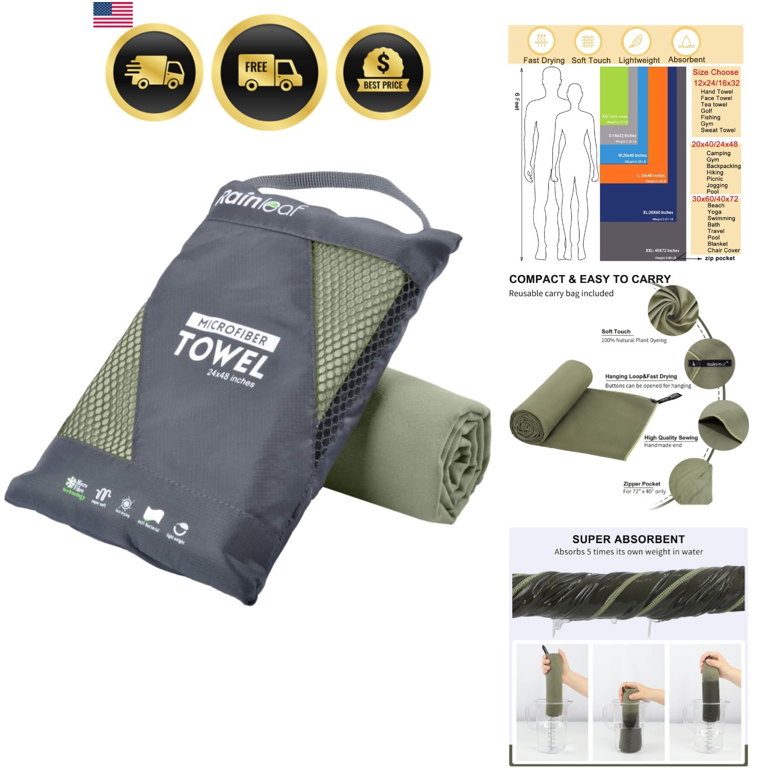 Microfiber Towel Perfect Travel & Gym & Camping Towel. Quick Dry - Super Abso... gallery