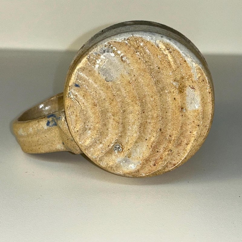 Rustic handmade studio pottery mug - etched tan and gray speckled glaze gallery