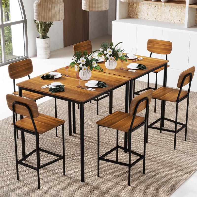 Costway 5PCS Dining Table Set W/ Counter Height Table & 4 Bar Stools W/ Footrest gallery