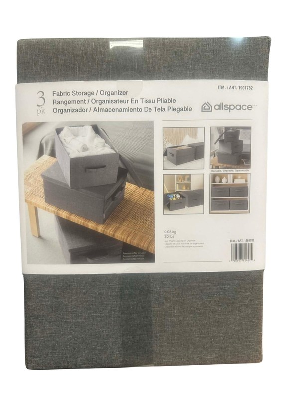 Allspace Collapsible Stackable Fabric Storage Organizer Lids 3Pk Handles Gray gallery