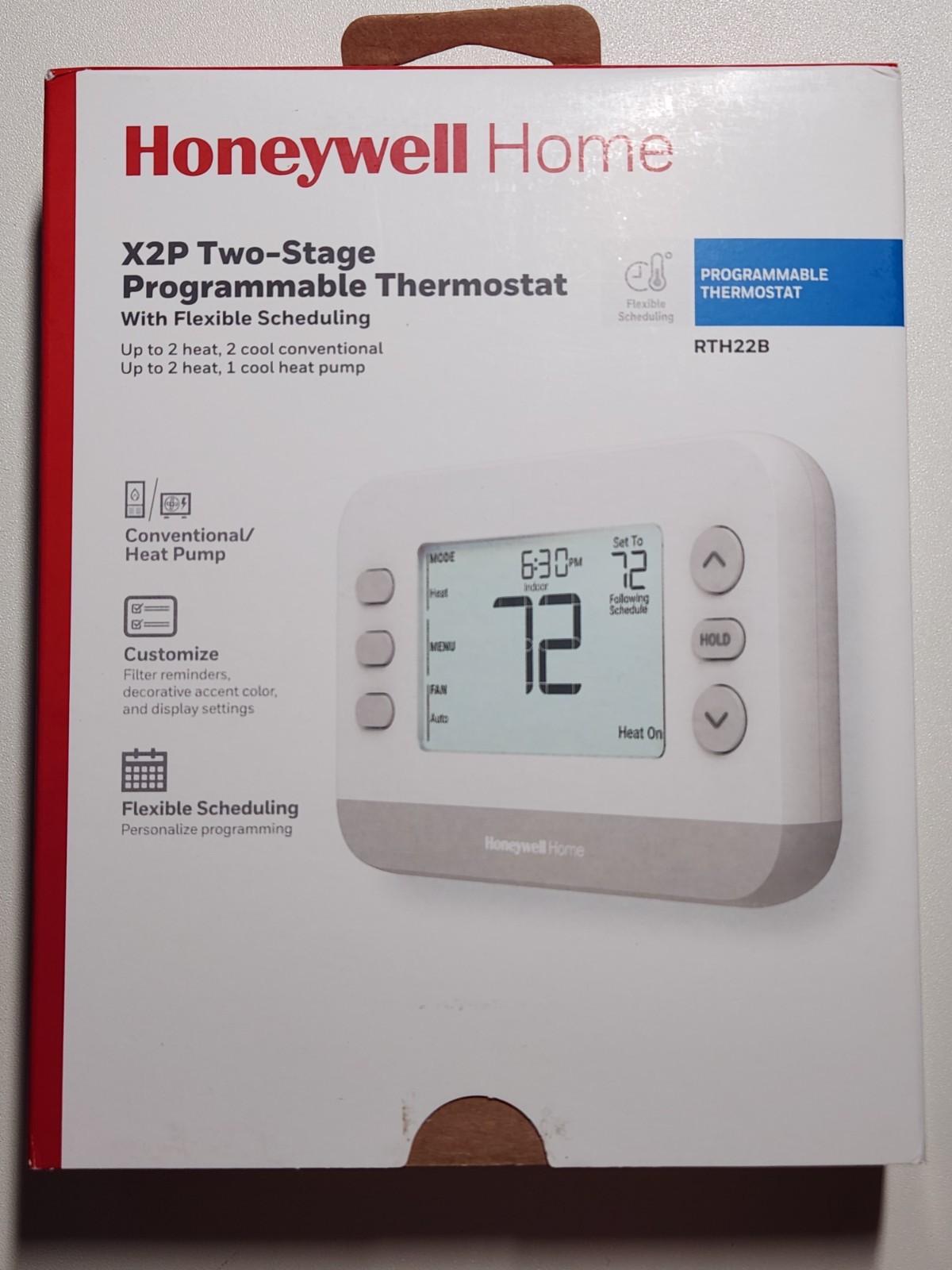 HONEYWELL RTH22B X2P PROGRAMMABLE THERMOSTAT CONVENTIONAL / HEAT PUMP NEW SEALED gallery