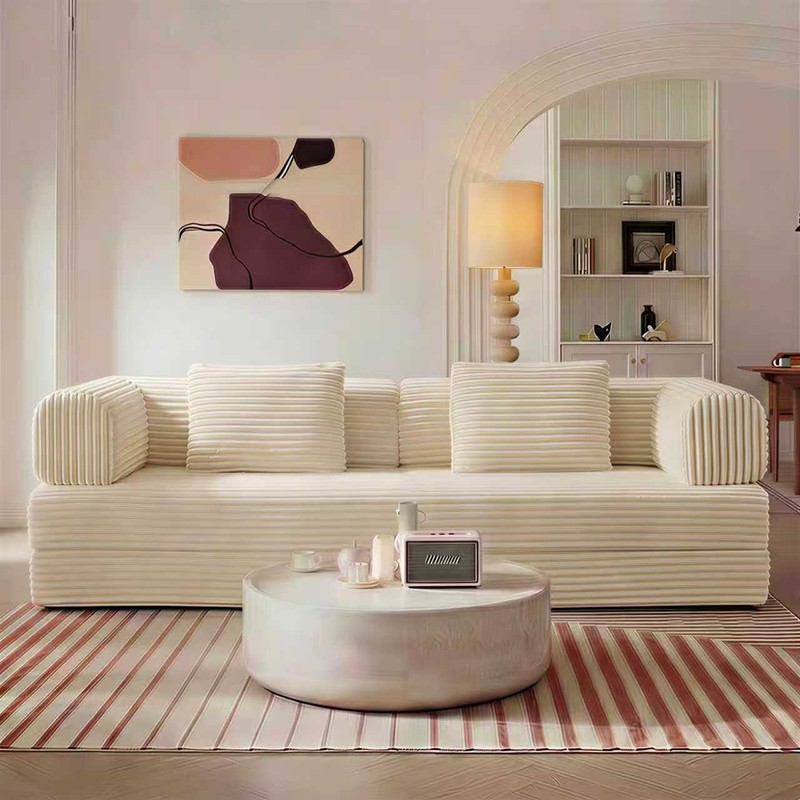 Compression Sofa Convertible Floor Sleep Bed Modular Sectional Corduroy Beige gallery