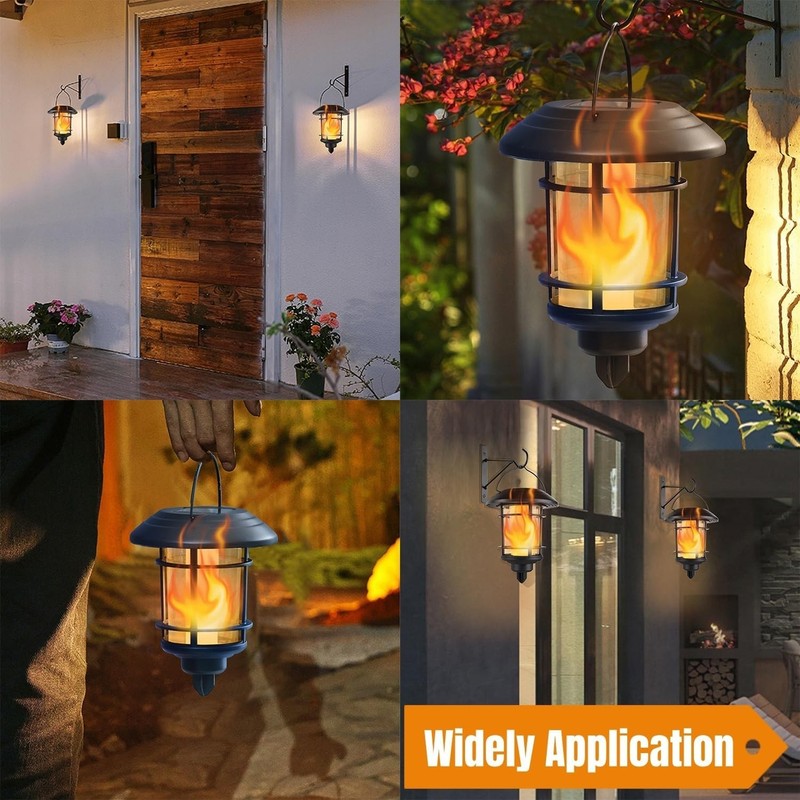 Solar Flame Wall Lanterns 4 Pack Outdoor Waterproof Flickering LED Sconce Lights gallery