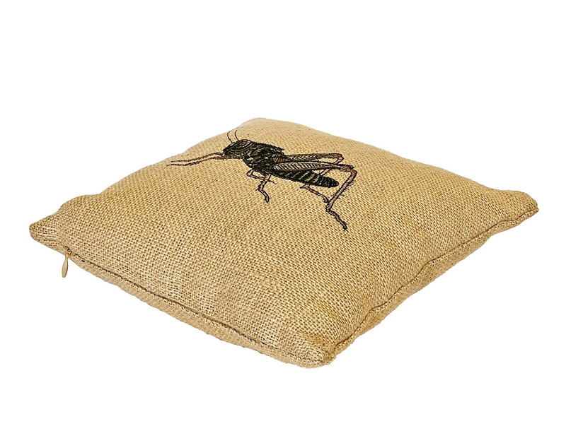 Needlepoint Grasshopper Pillow Burlap Decorative Patioindor outdoor 9" X 9" gallery