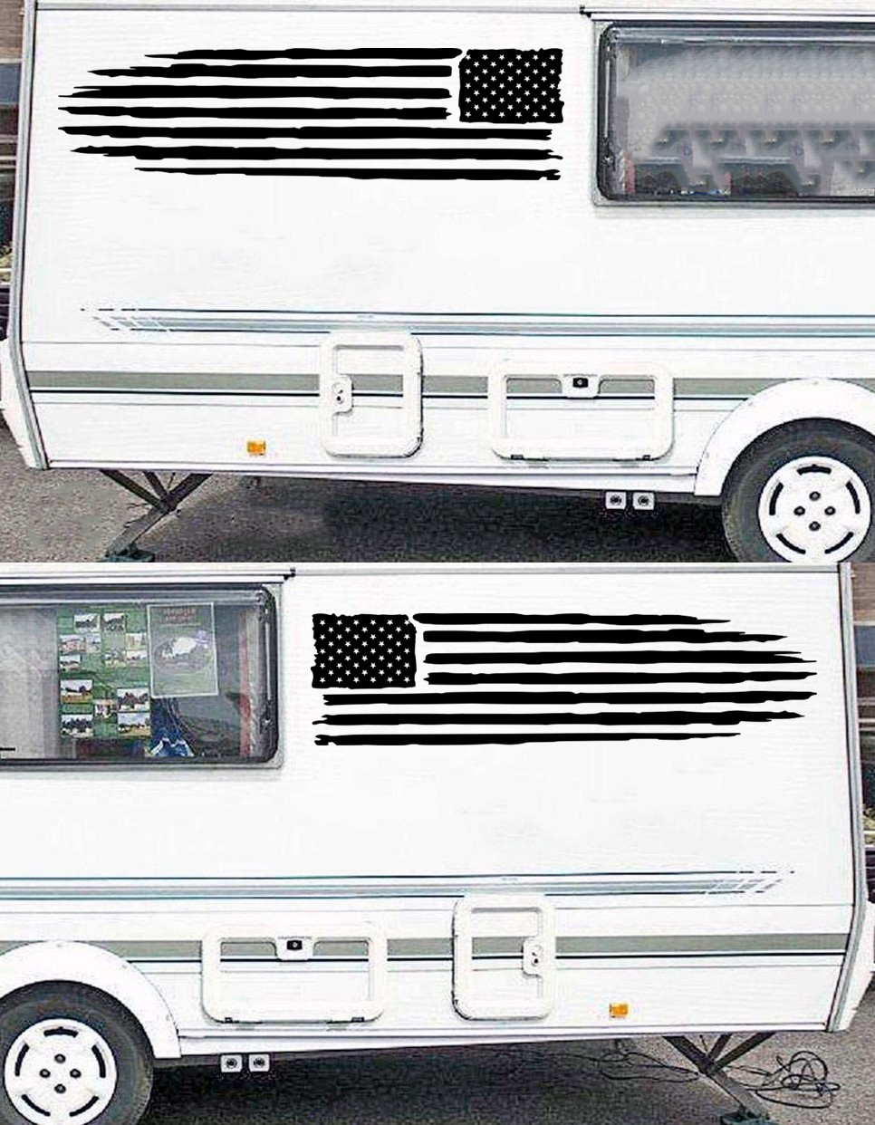 Distressed American Flag in Matte Black Waterproof Vinyl Decal Truck RV Camper gallery