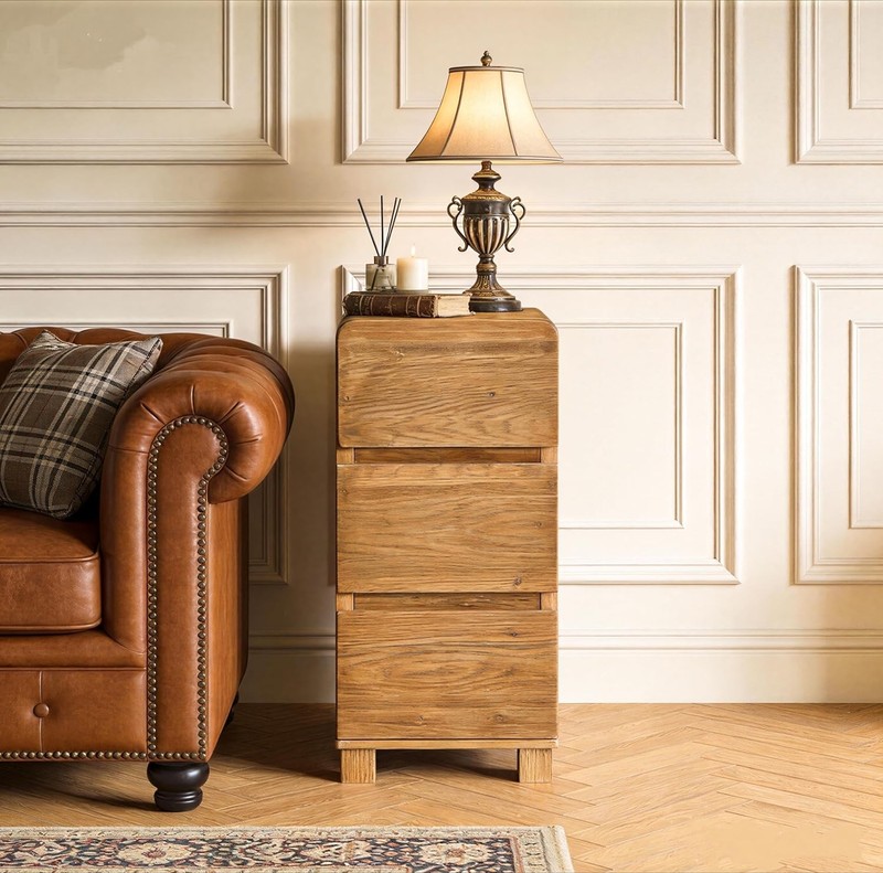Solid Wood End Table, Rustic Farmhouse Narrow Side Table 3-Drawer Sofa Table gallery