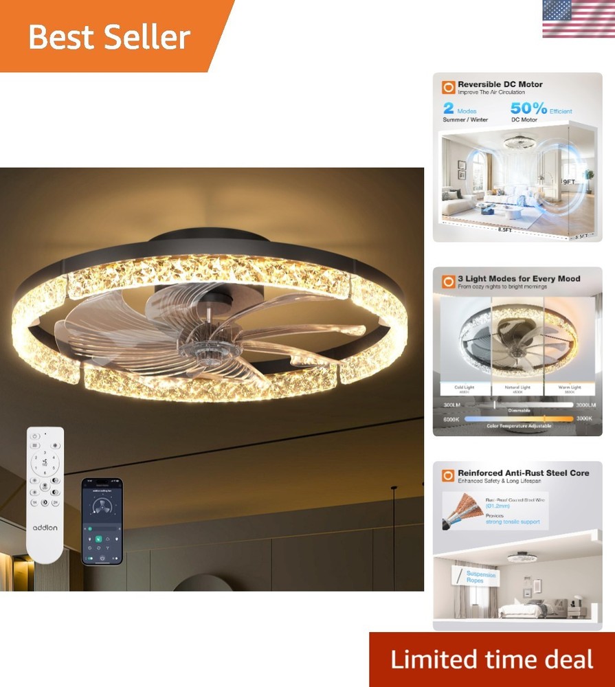 Low Profile LED Ceiling Fan with 6 Speeds & Remote, 3000-6000K Adjustable Light