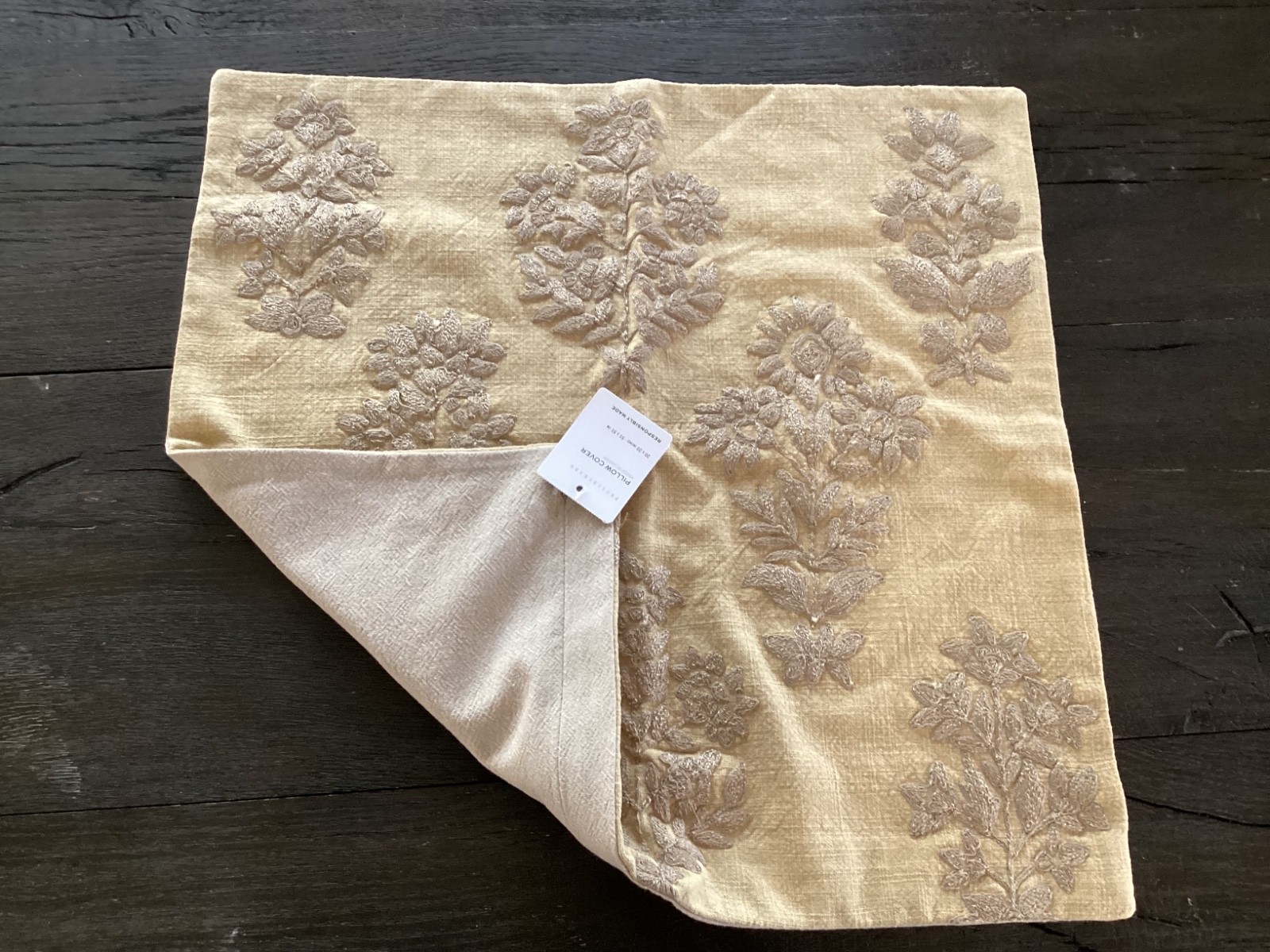 Pottery Barn Gillian Embroidered Pillow Cover 20" straw yellow neutral BOHO NEW gallery